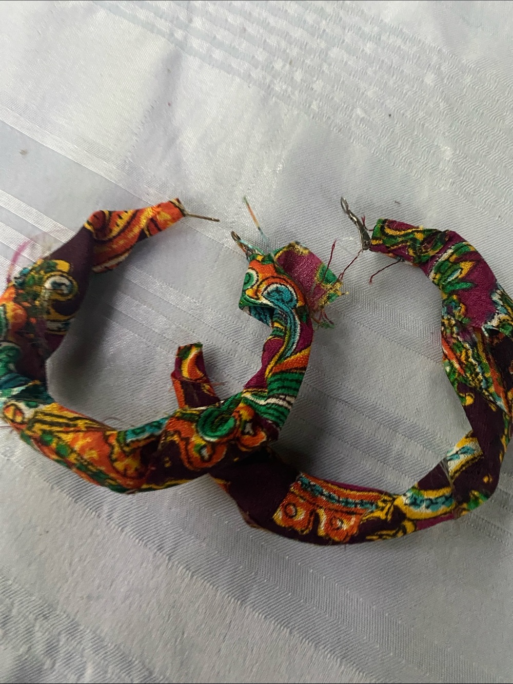 Colorful Paisley Fabric Hoop Earrings - Multicolor